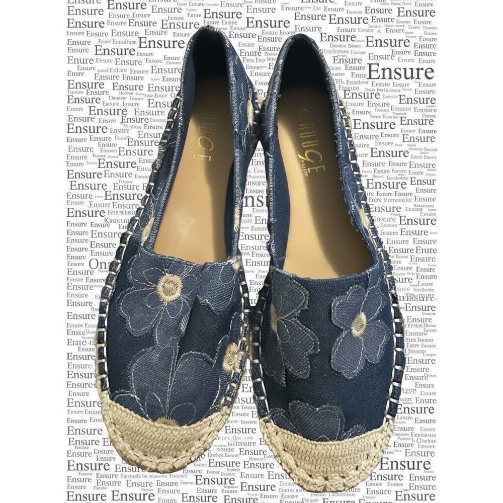 ROUGE Blue Denim Floral Espadrilles Flats Embroidered Size 8.5  NEW without Box